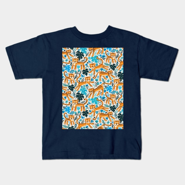 Happy Valentines Tigers in Blue Kids T-Shirt by micklyn